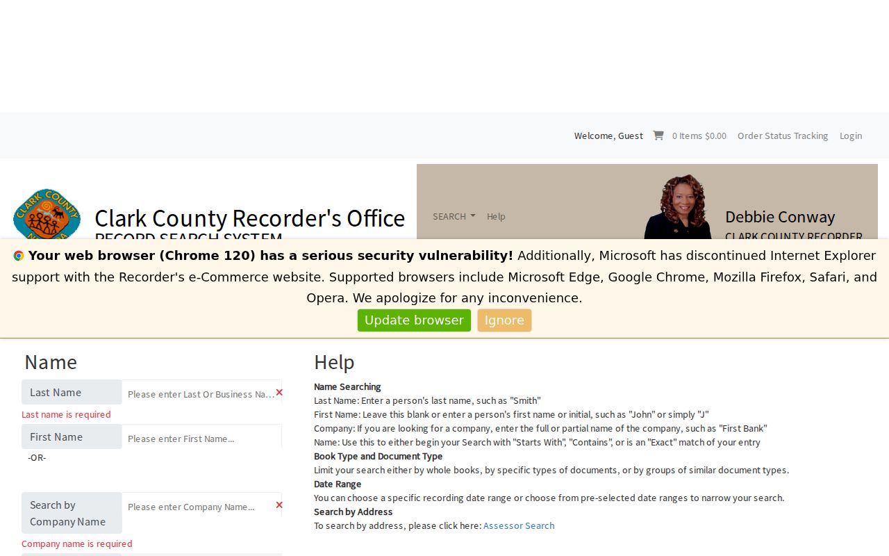 Las Vegas people search in the Clark County Recorder name index