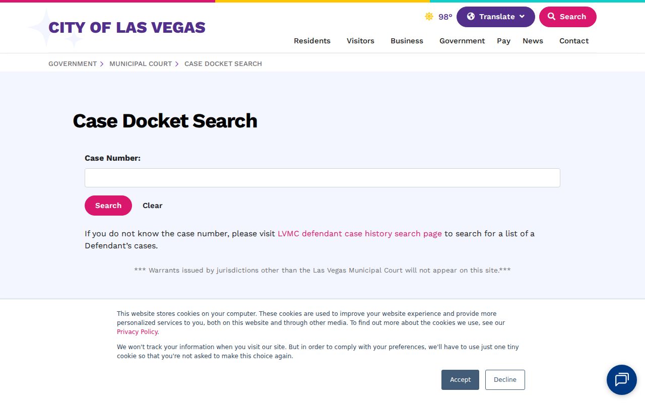 Las Vegas people search in the Municipal Court case docket