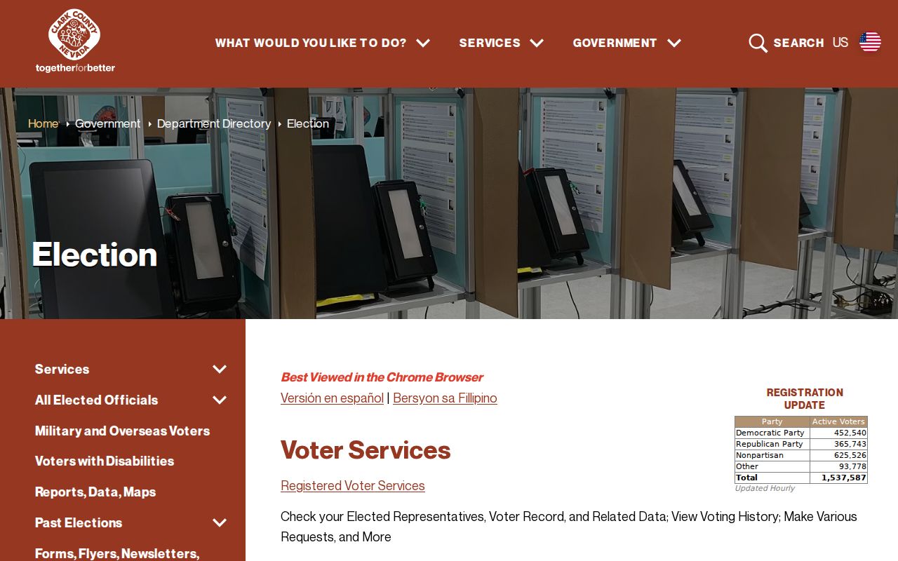 Las Vegas voter registration records at Clark County Elections